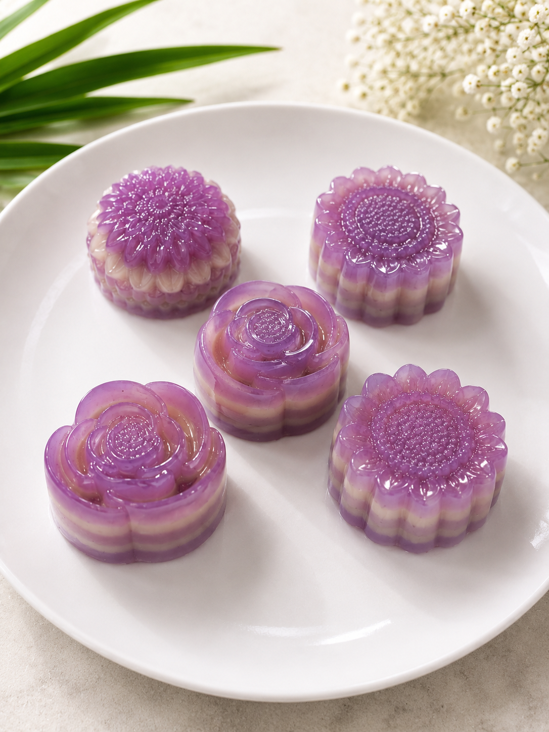 Khanom Chan (Steamed Layer Coconut Cake with Ube) 5 pcs